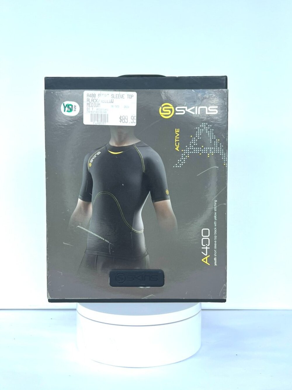 SKINS A400 Active P400 Compression Short Sleeve Top Black/Yellow | Youth Size XS